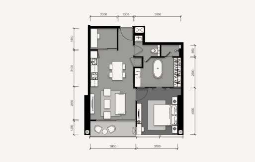 Планировка кондомониума 1 спальня в ЖК Tait 12 № 11011 (2D)