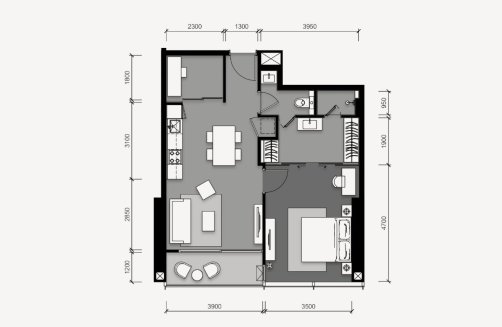 Condominium floor plan, 1 bedroom in Tait 12 No. 11010 (2D)