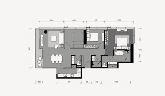 Condominium floor plan, 2 bedrooms in Tait 12 No. 11012 (2D)